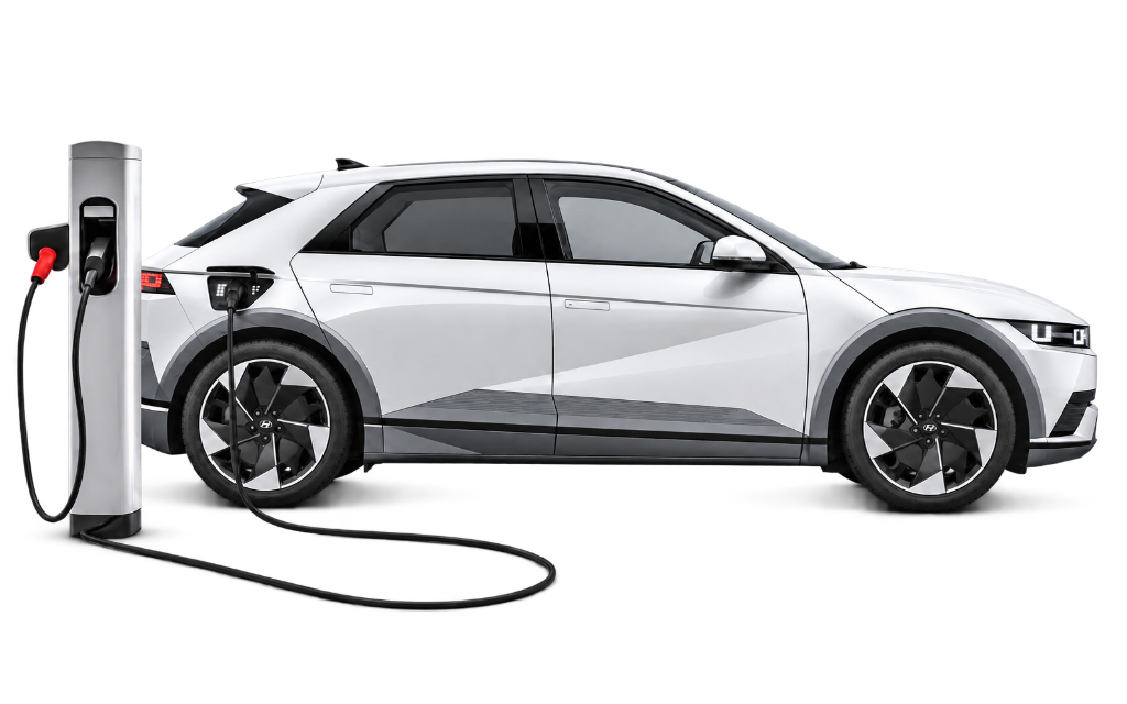 Electric crossover plugged into a charger