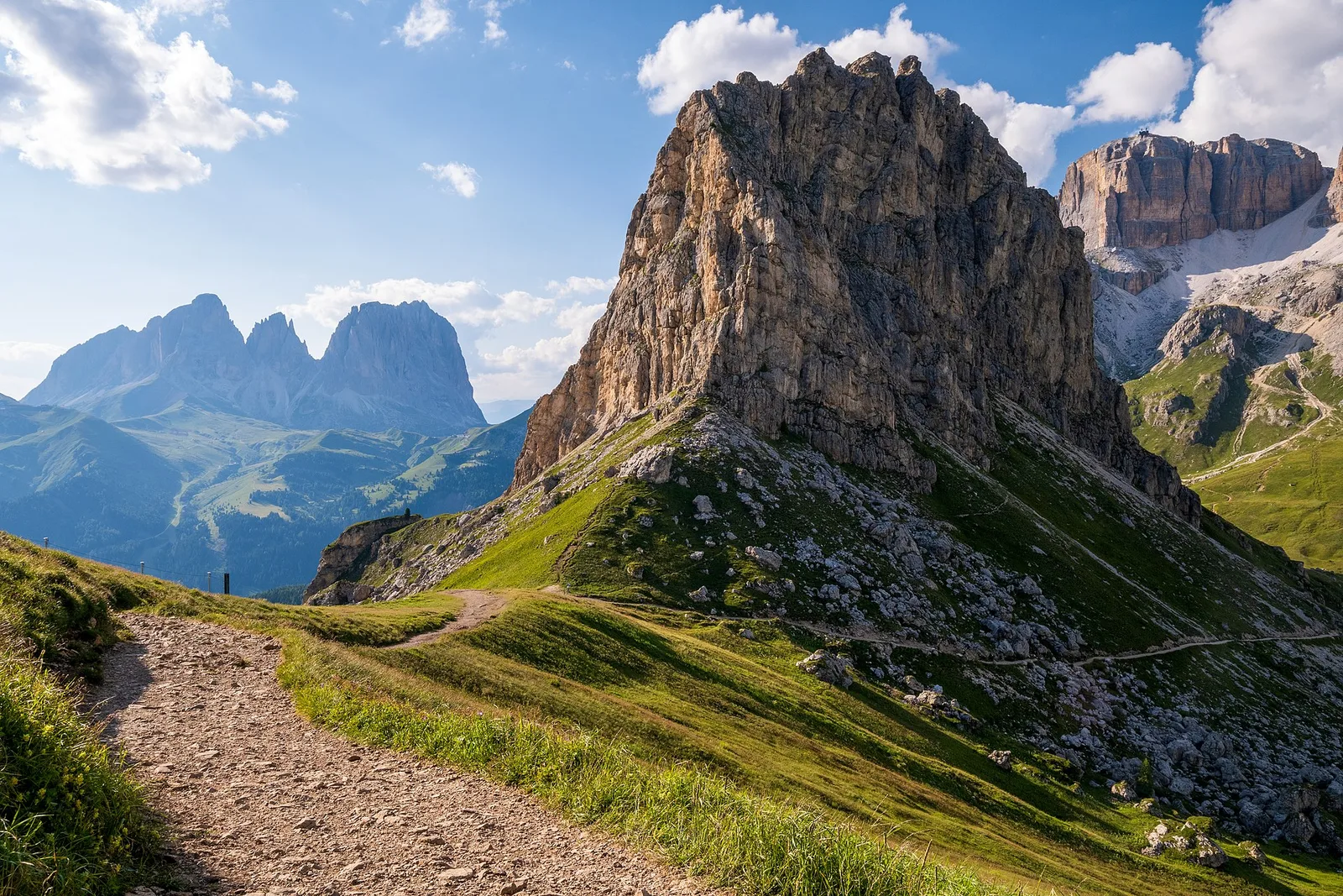 Thirty-three hairpins of Pordoi stacked against the sky