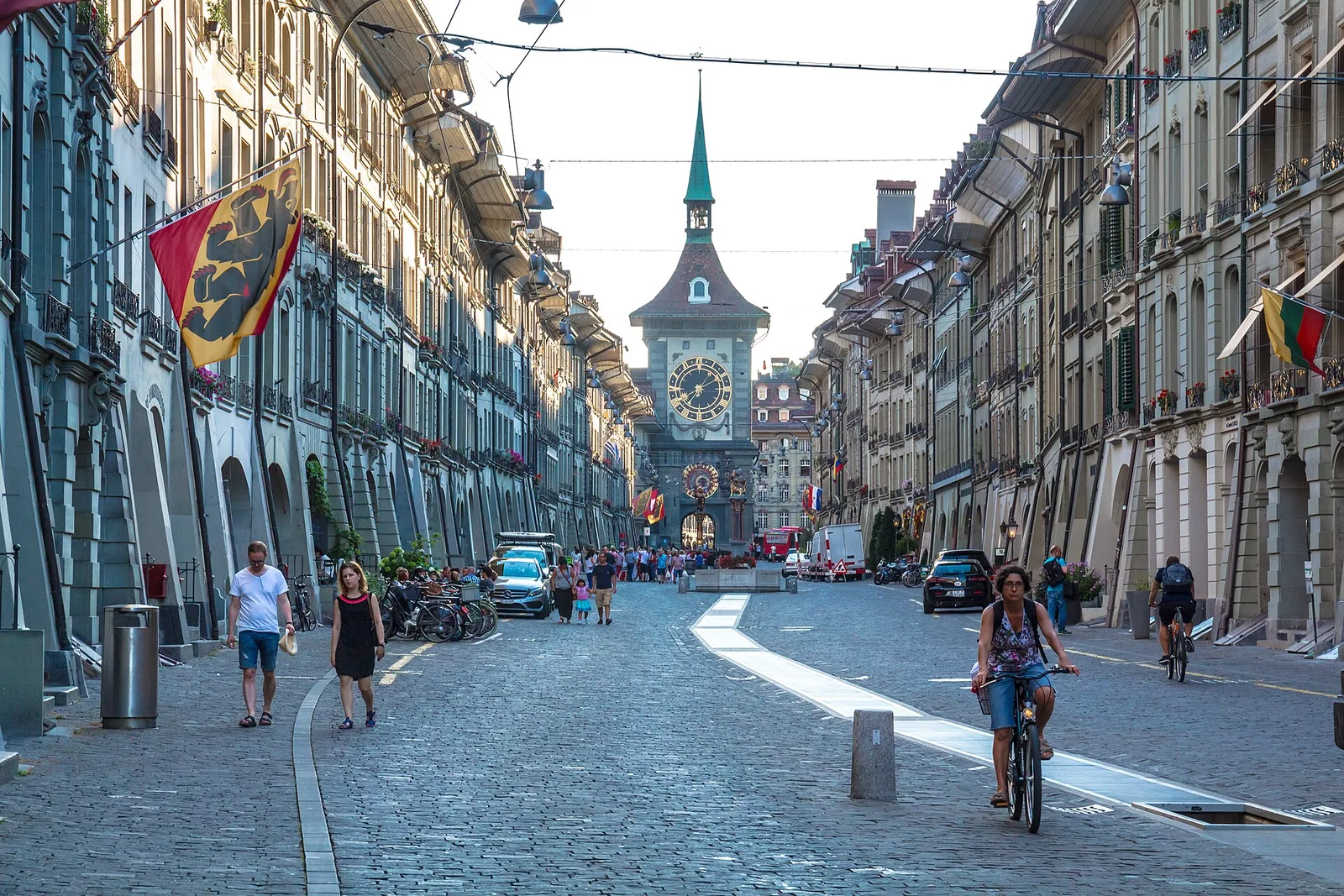 Arcades and the Aare, Bern taking the evening slowly