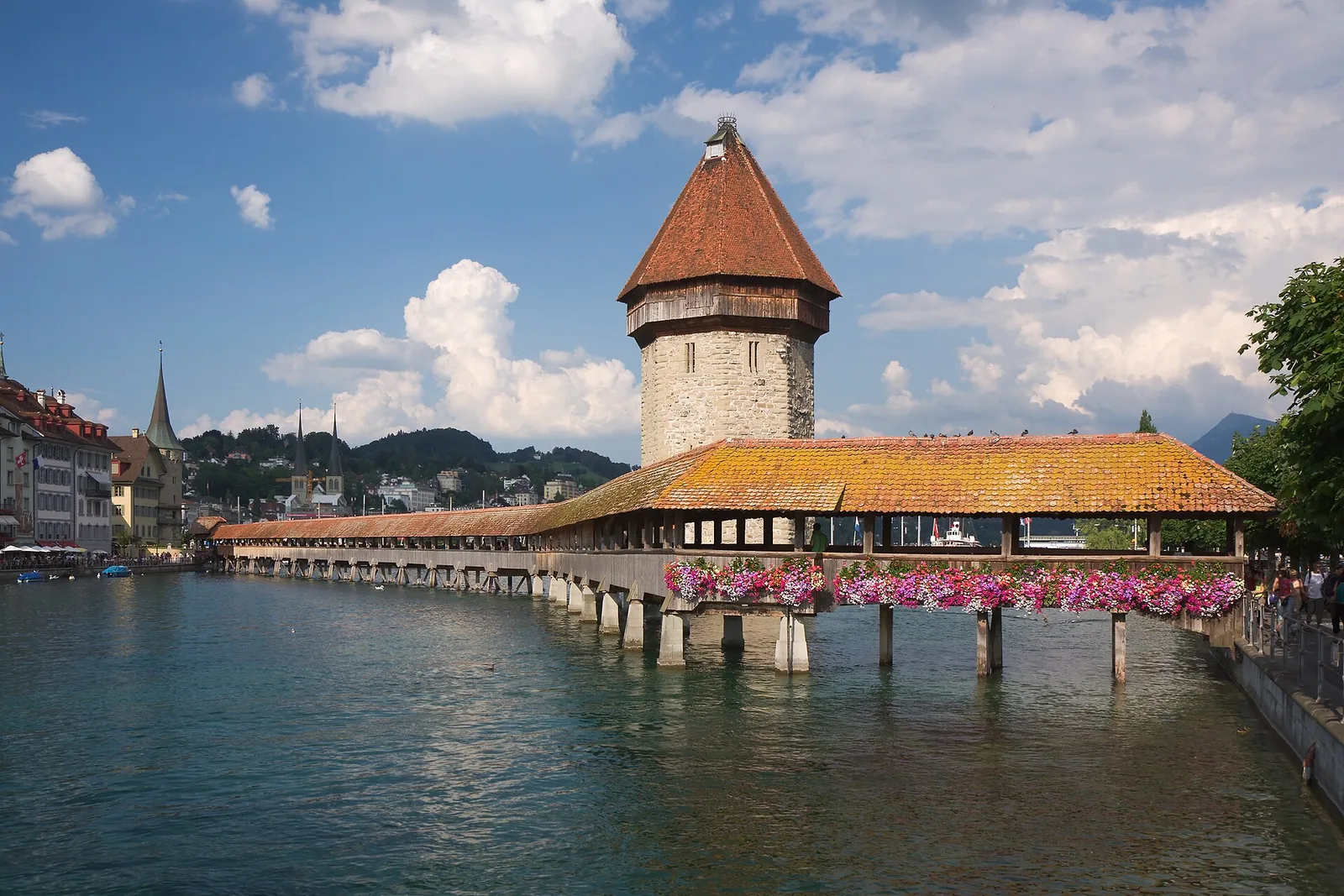 Chapel Bridge over the Reuss, Lucerne in the blue hour