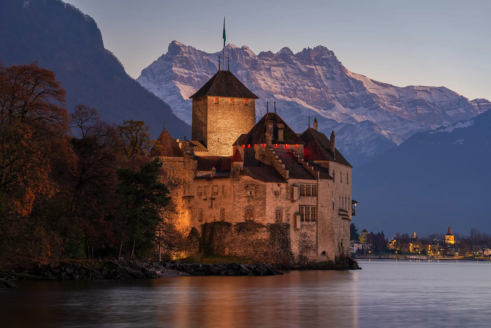 Chillon standing in the lake at Montreux